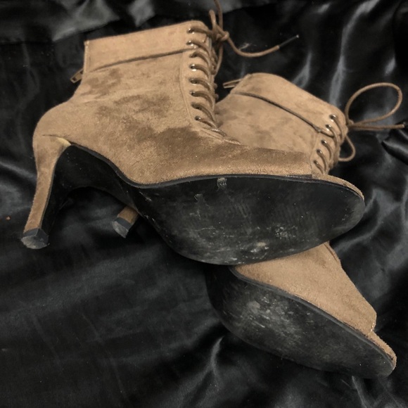 Lace Up Peep Toe Suede Heel Ankle Boots - Picture 4 of 4